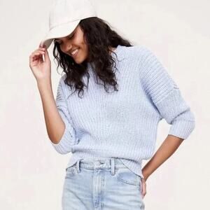 BANANA REPUBLIC Cropped Dolman Cotton Ribbed-Knit Sweater Light Blue Size S